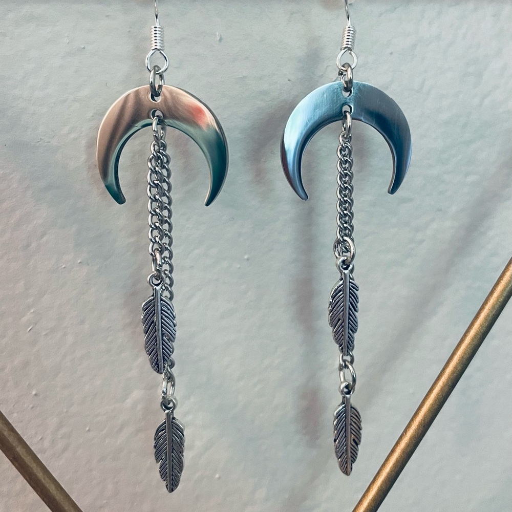 Handmade Silver Crescent Moon Dangle Earrings
